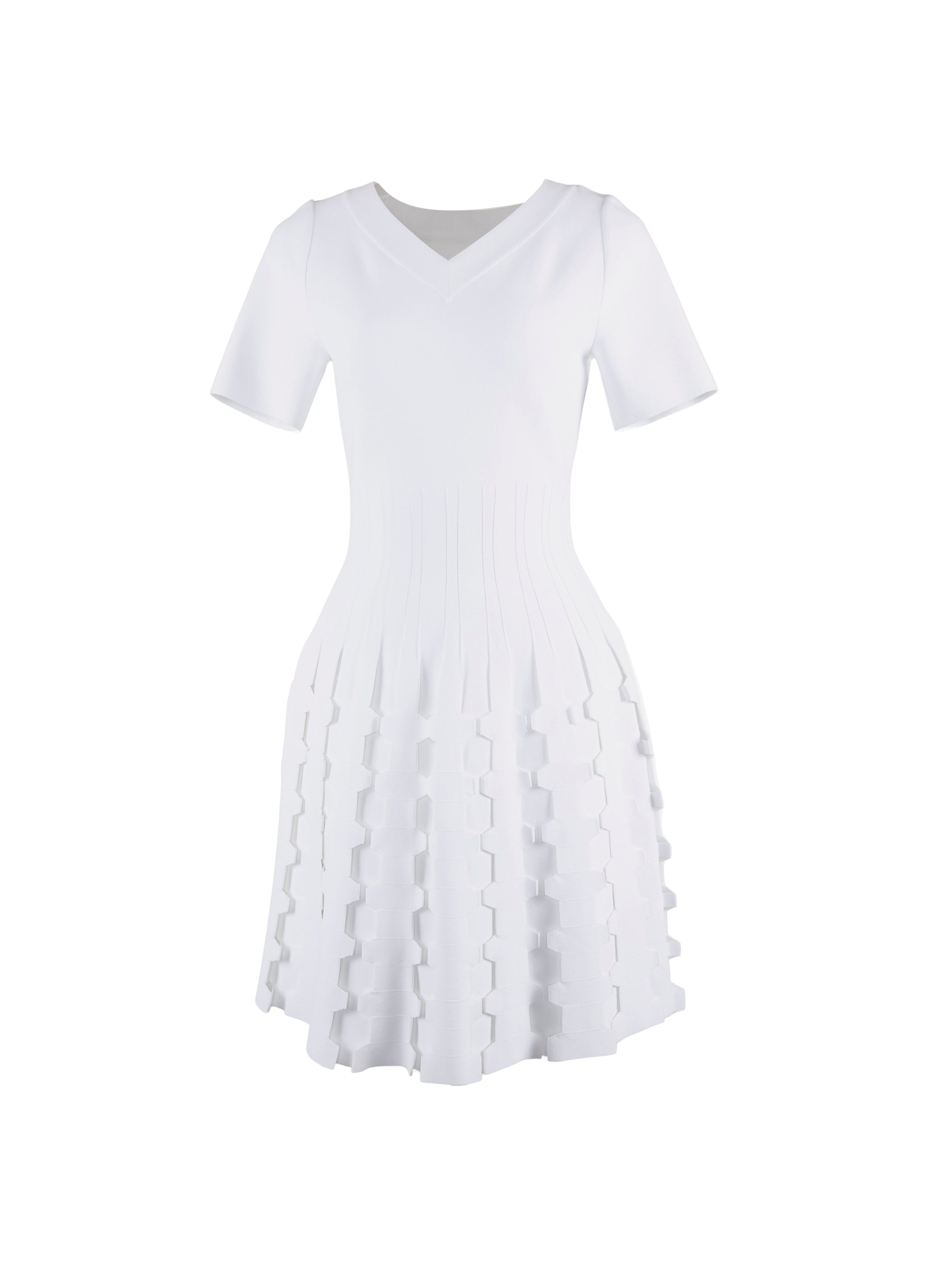 Short-sleeved knitted mini dress - White