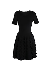 Short-sleeved knitted mini dress - Black intense