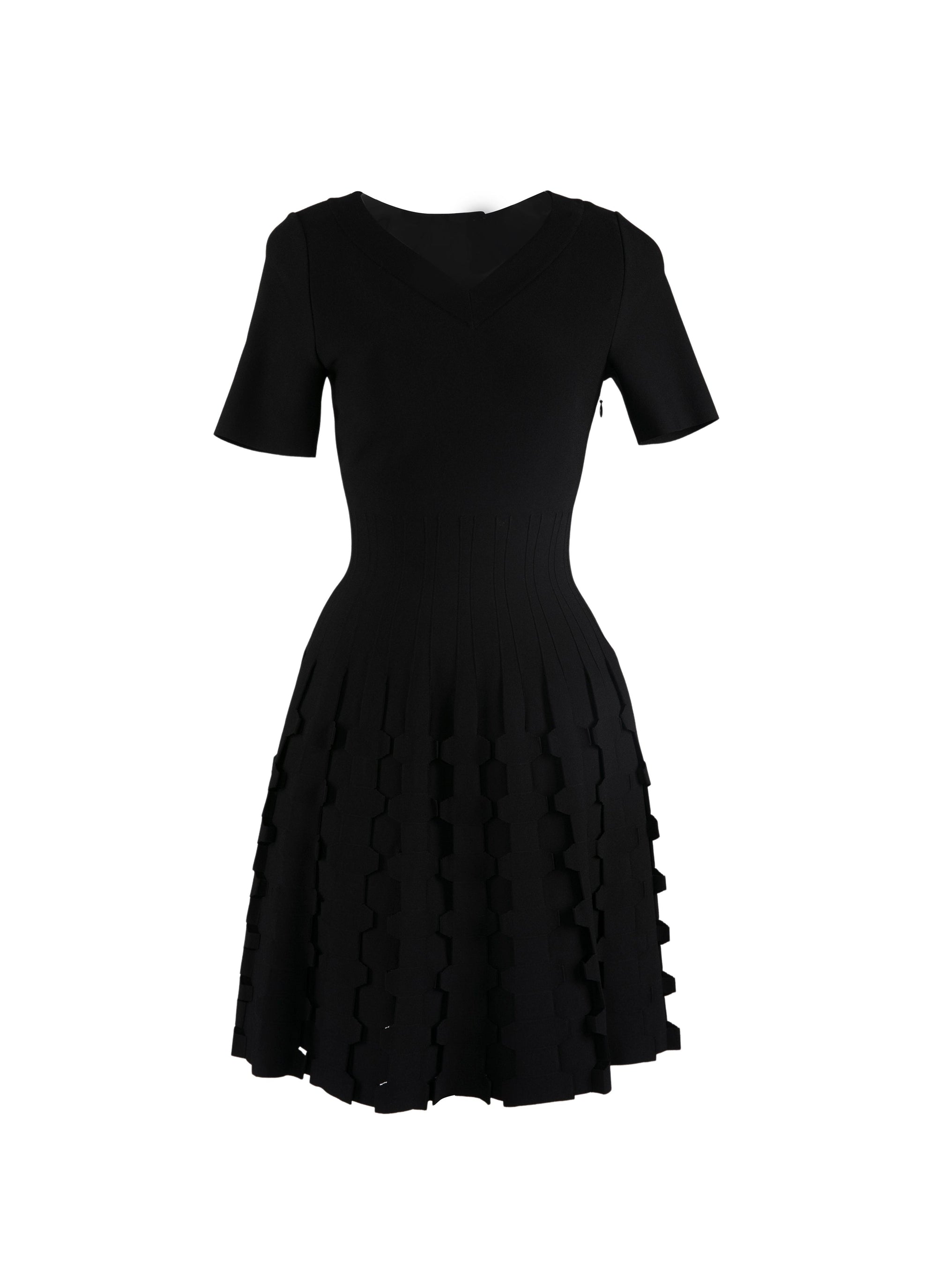 Short-sleeved knitted mini dress - Black intense