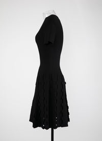Short-sleeved knitted mini dress - Black intense