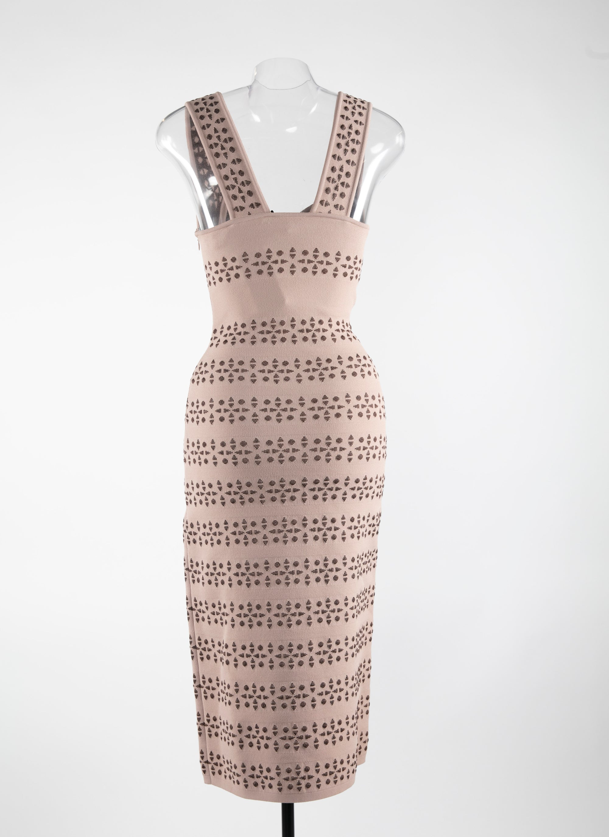 Robe longue cintrée à motif - Nude & Bronze