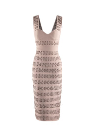 Robe longue cintrée à motif - Nude & Bronze