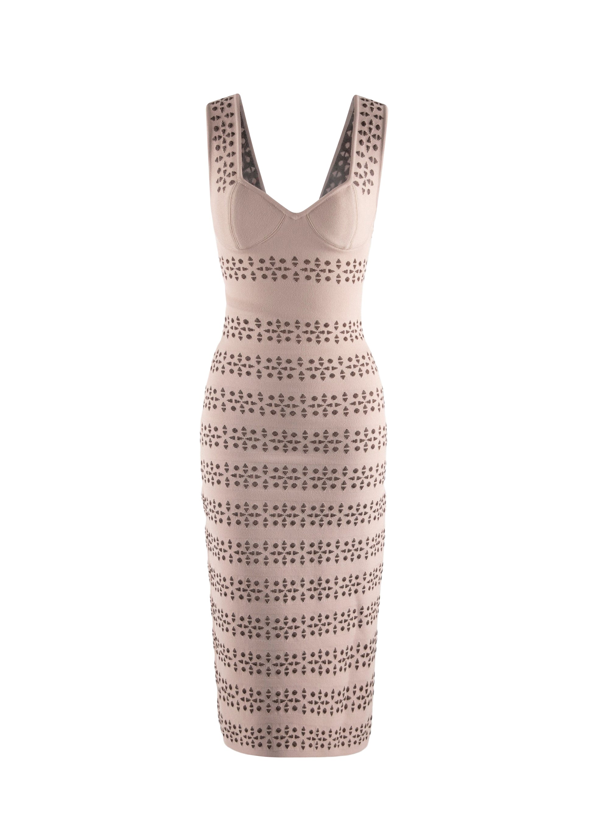 Robe longue cintrée à motif - Nude & Bronze