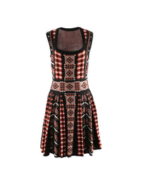 Geometric jacquard short dress - Rosewood & Black