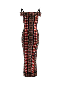 Robe longue à motif géométrique jacquard - Bois de Rose & Noir
