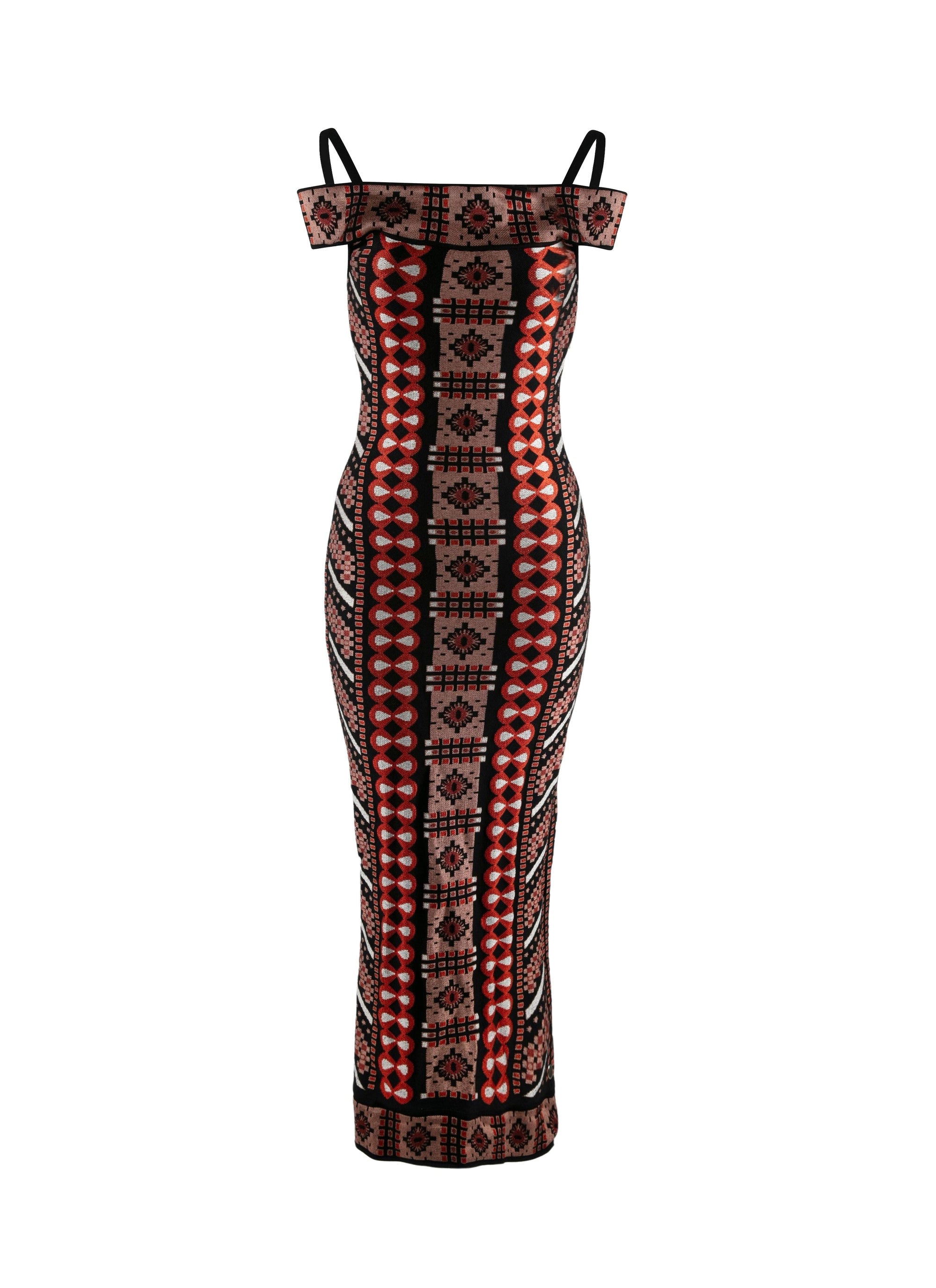 Robe longue à motif géométrique jacquard - Bois de Rose & Noir