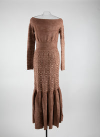 Robe longue encolure bateau à manches longues - Bois de Rose & Nude