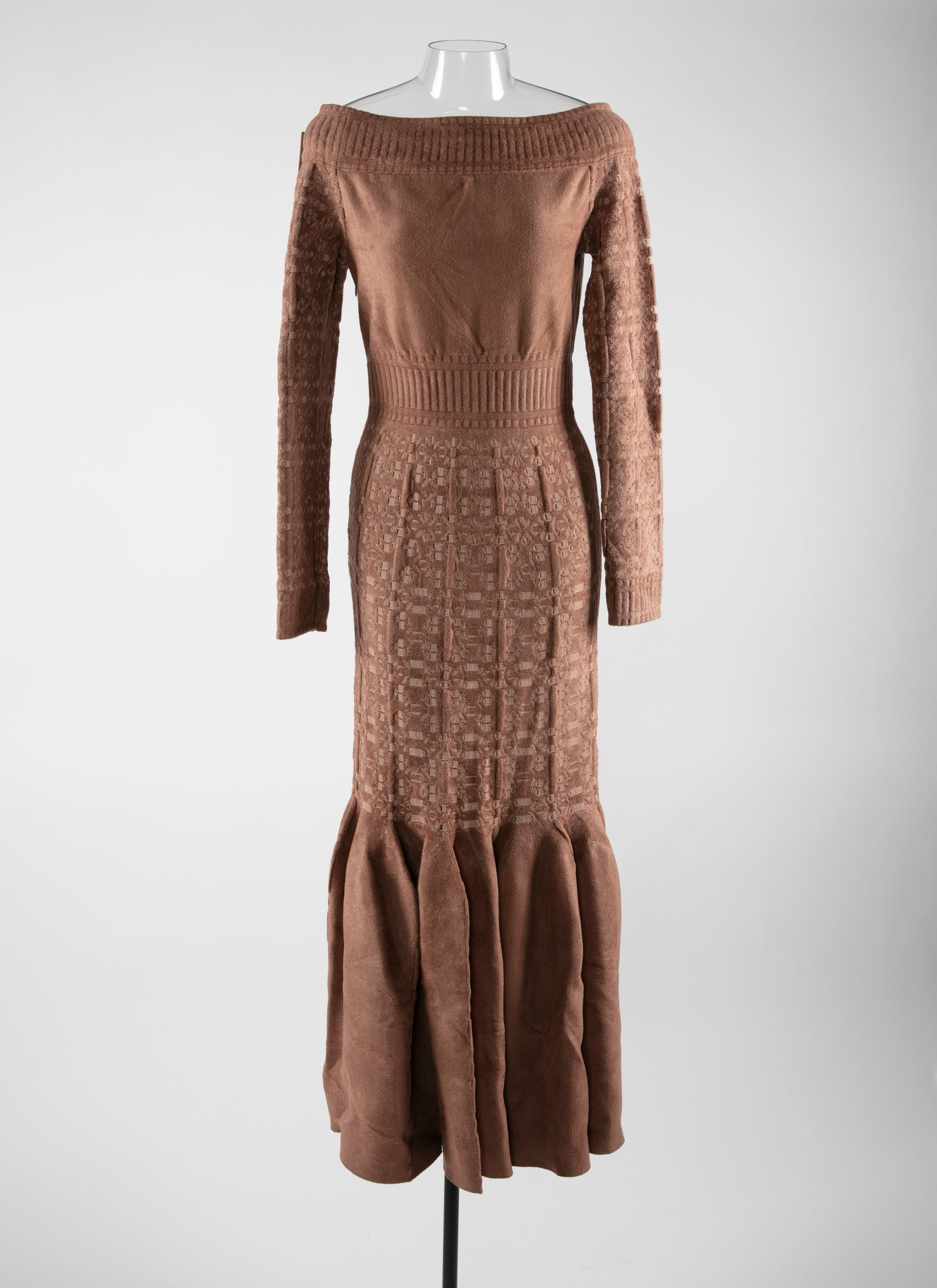 Robe longue encolure bateau à manches longues - Bois de Rose & Nude