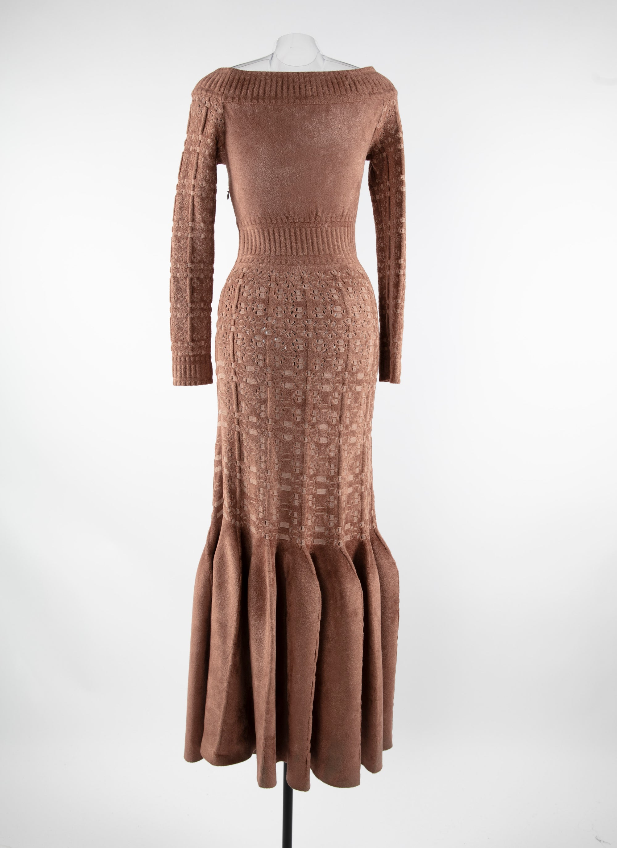 Robe longue encolure bateau à manches longues - Bois de Rose & Nude