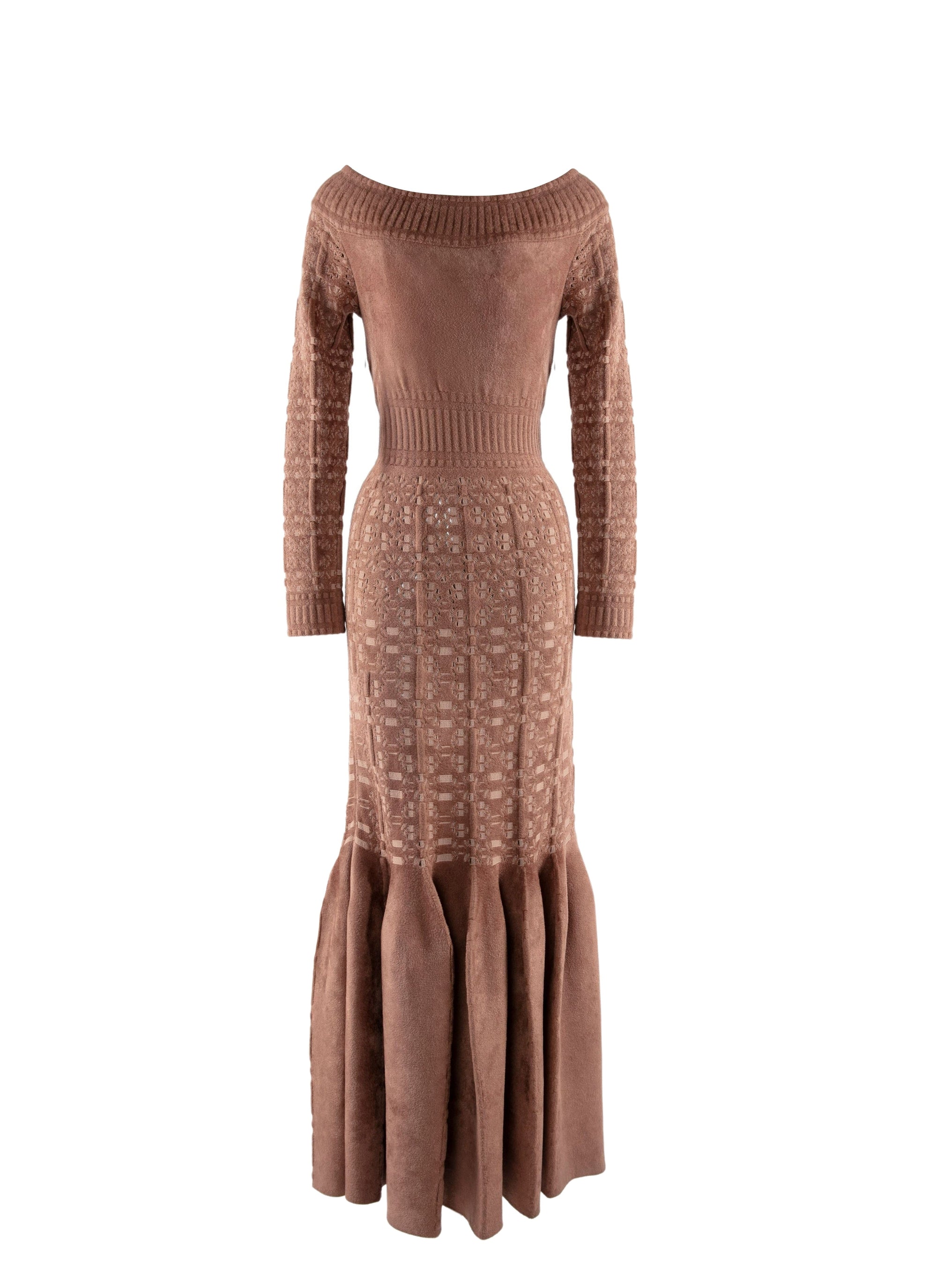 Robe longue à col bateau et manches longues - Bois de Rose & Nude