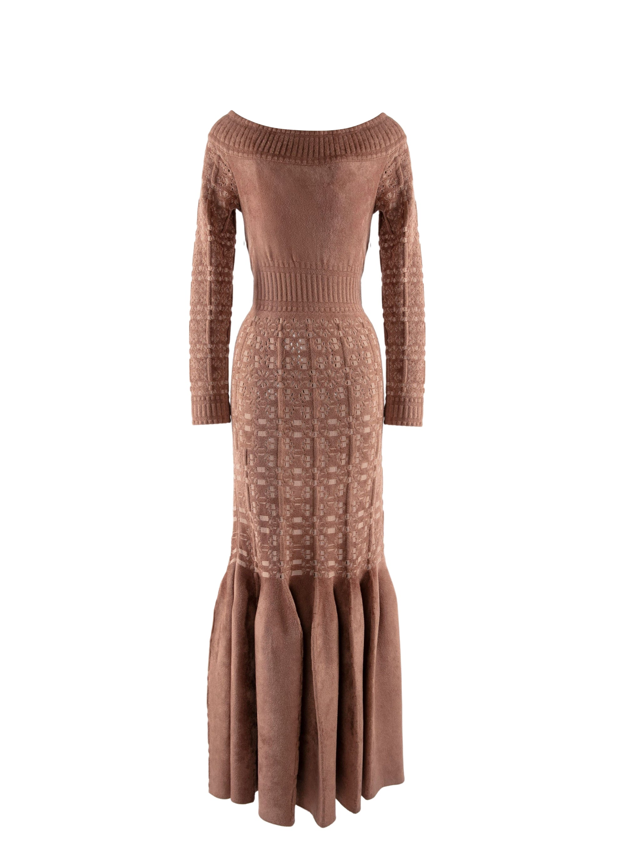 Robe longue encolure bateau à manches longues - Bois de Rose & Nude
