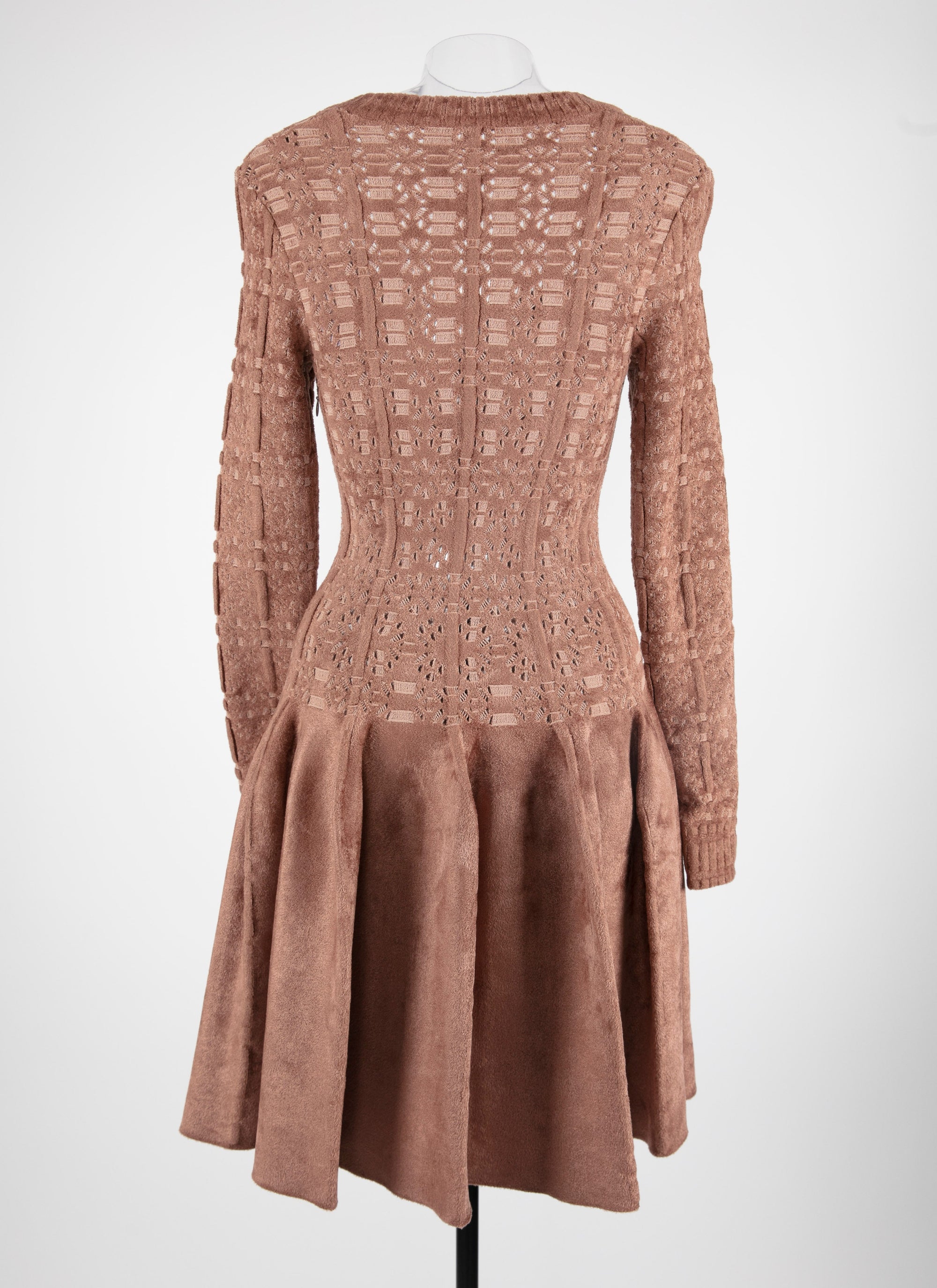 Embroidered short dress with long mesh sleeves - Rosewood & Nude