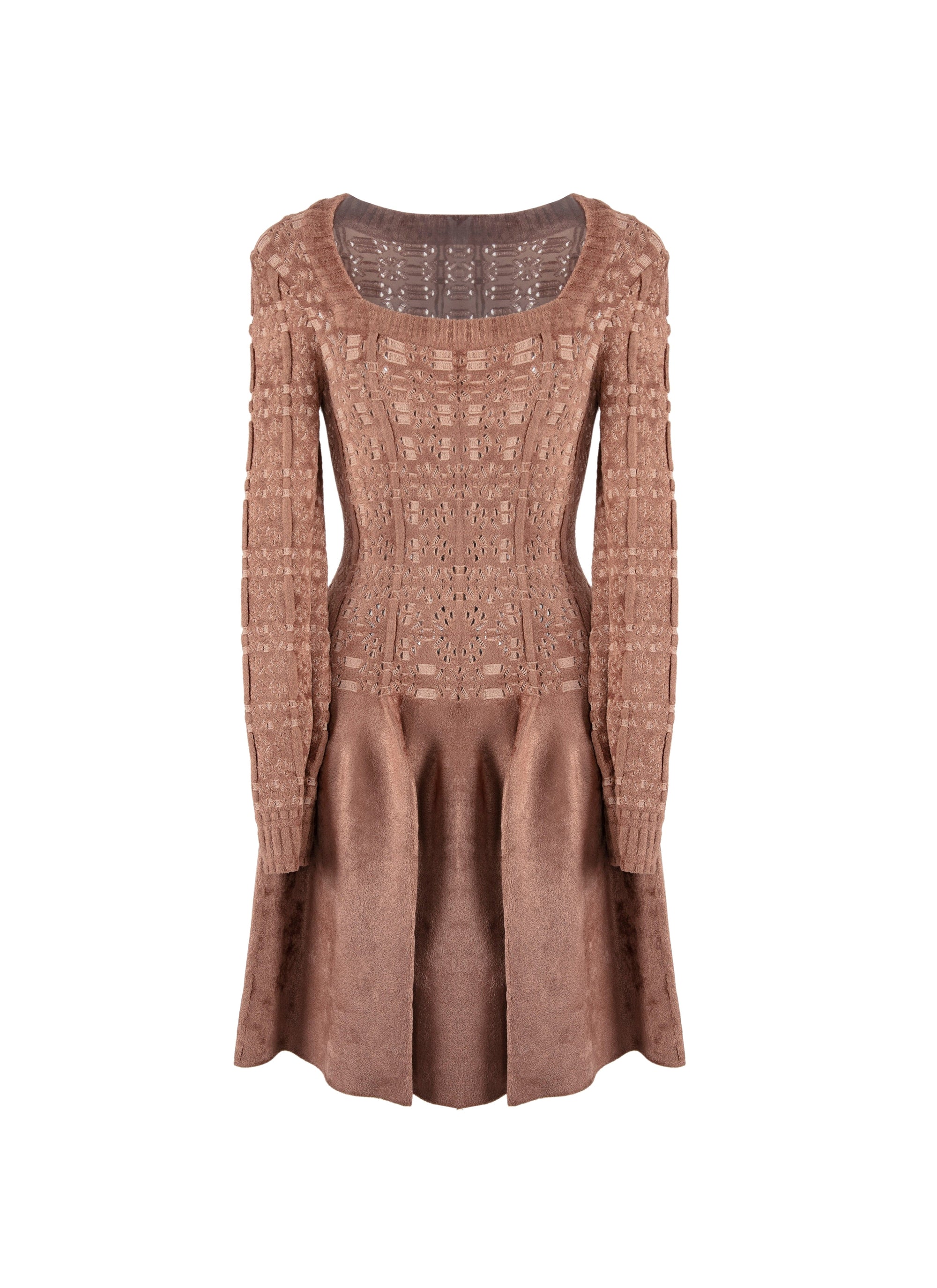 Embroidered short dress with long mesh sleeves - Rosewood & Nude