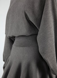Belted short dress with long wool sleeves - China Grey