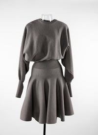 Belted short dress with long wool sleeves - China Grey