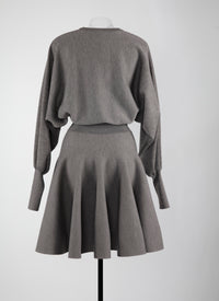 Belted short dress with long wool sleeves - China Grey