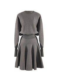 Belted short dress with long wool sleeves - China Grey