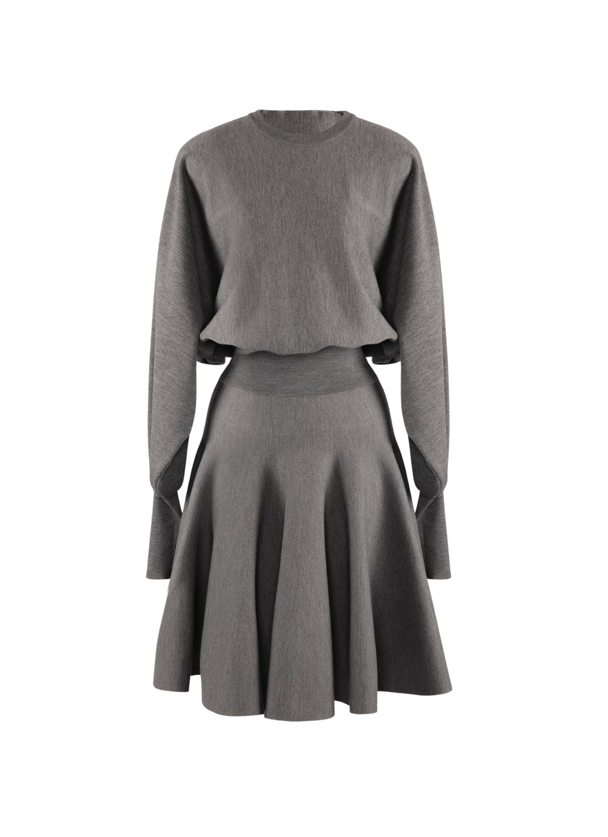 Belted short dress with long wool sleeves - China Grey