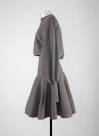 Belted short dress with long wool sleeves - China Grey