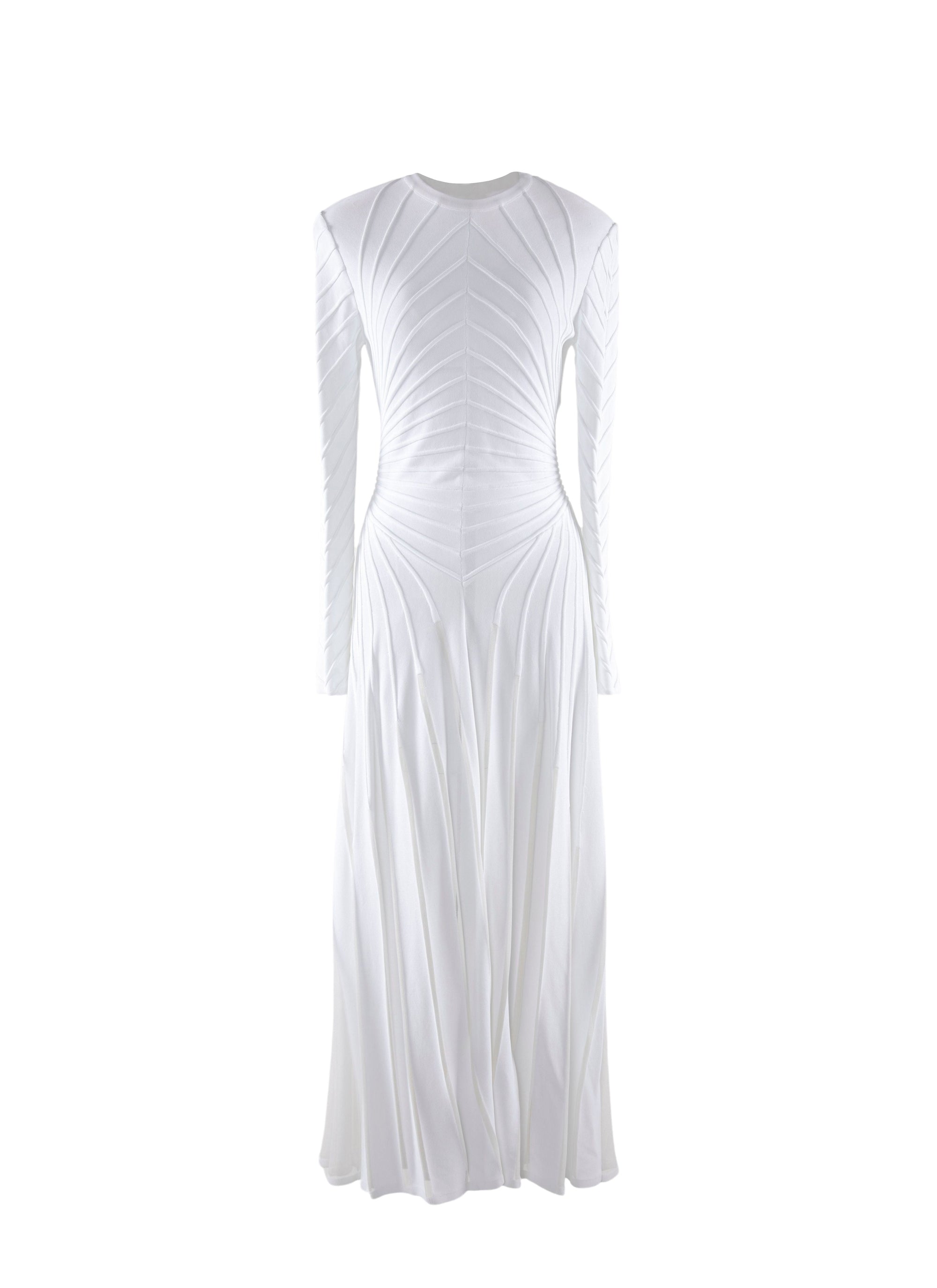 Long dress with graphic and sculpting lines - White