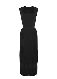Sleeveless open neck square mesh midi dress - Black