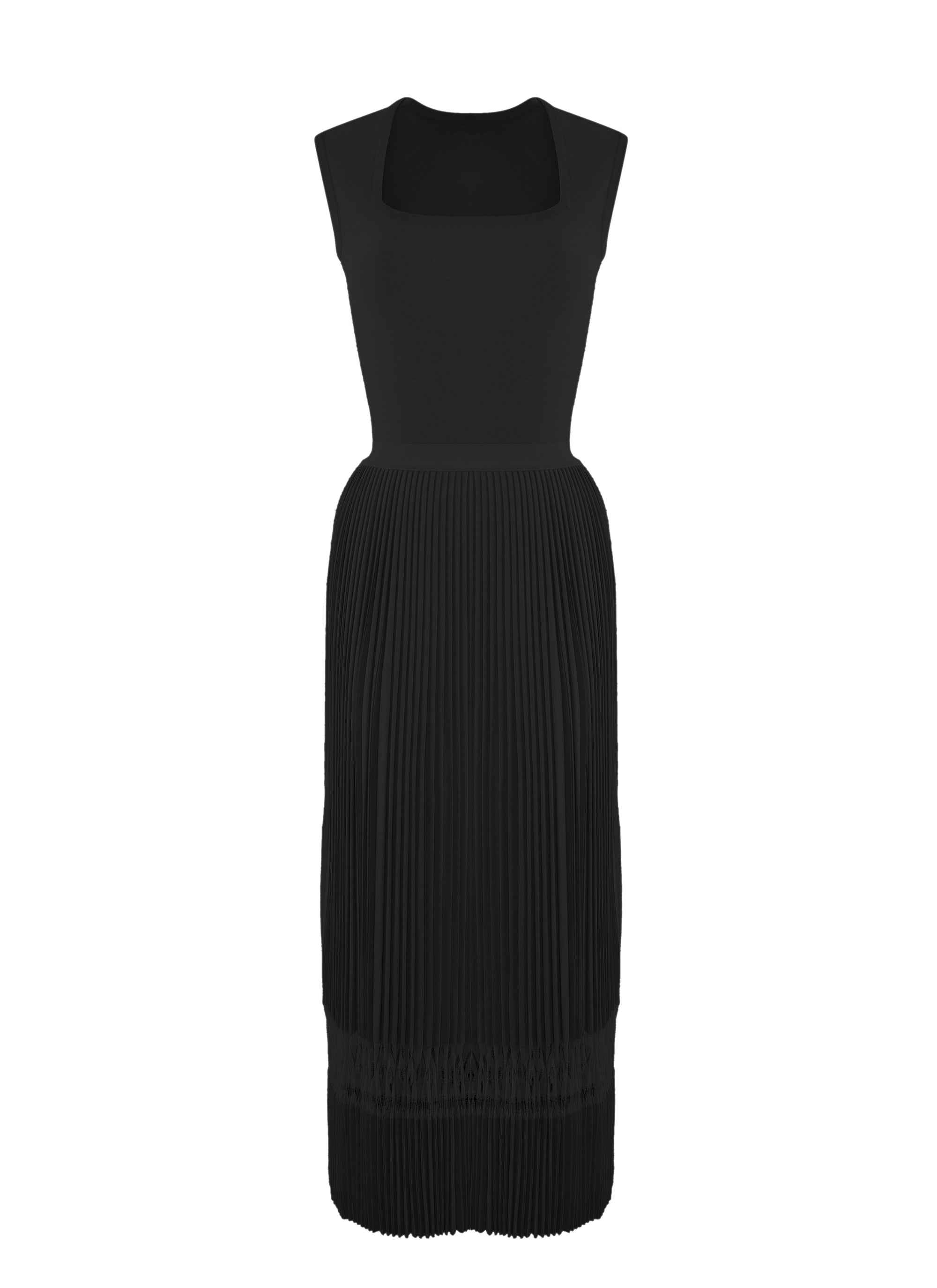 Sleeveless open neck square mesh midi dress - Black