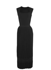 Sleeveless midi dress with open square knit collar - Black intense
