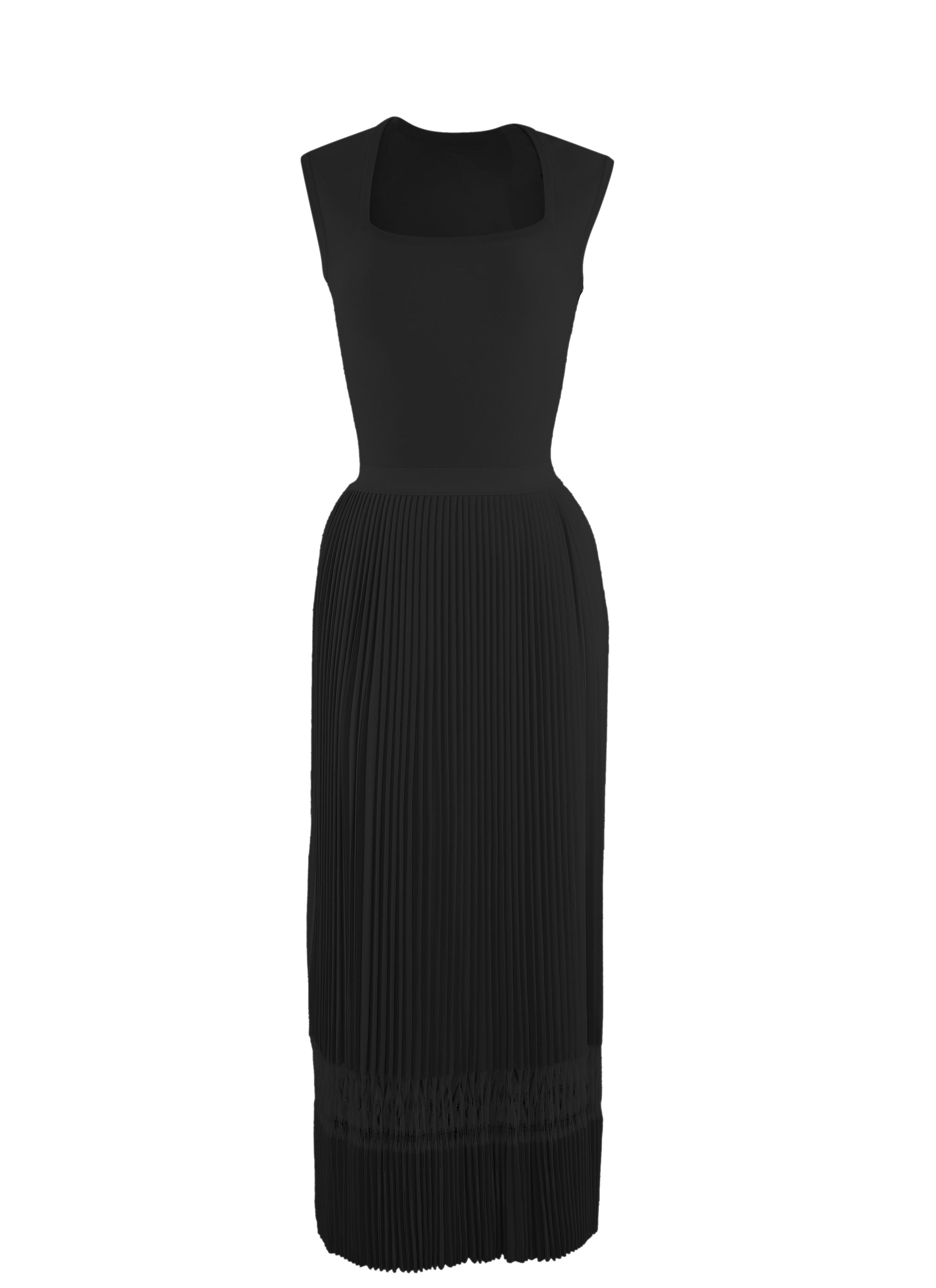 Robe midi sans manches à col ouvert carré en maille - Noir