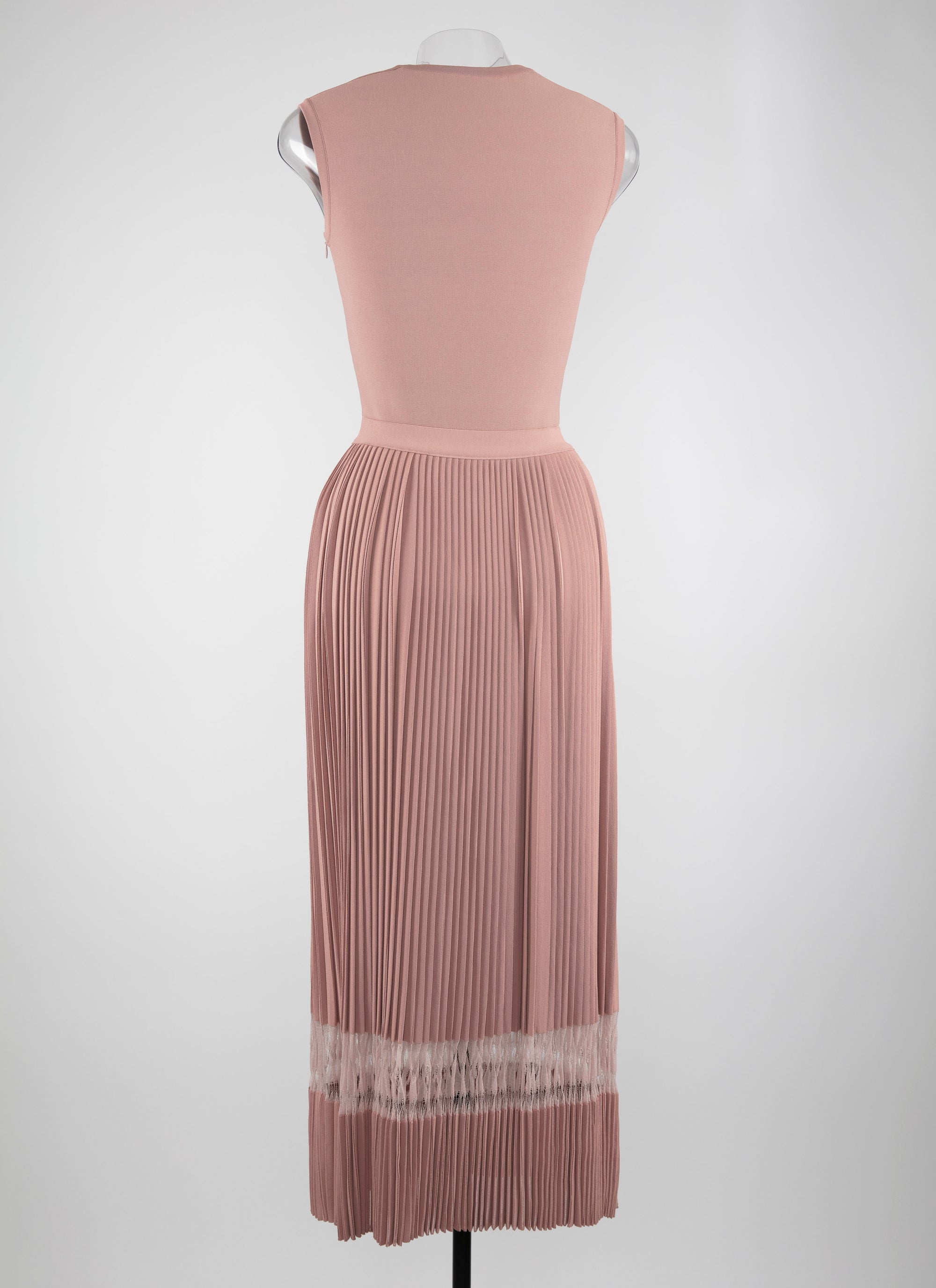 Sleeveless midi dress with open square knit collar - Flesh Pink