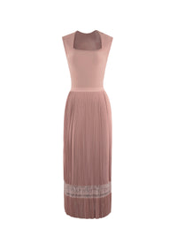 Sleeveless midi dress with open square knit collar - Flesh Pink
