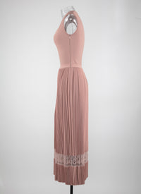 Sleeveless midi dress with open square knit collar - Flesh Pink