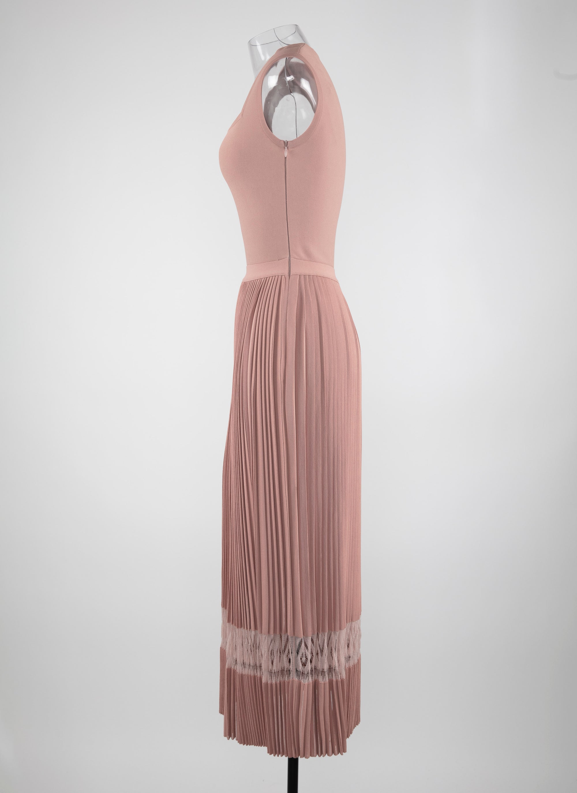 Sleeveless midi dress with open square knit collar - Flesh Pink