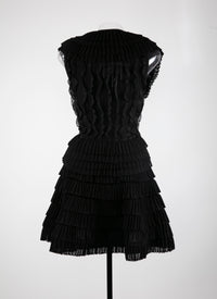 Mini robe sans manches à froufrous en soie - Noir