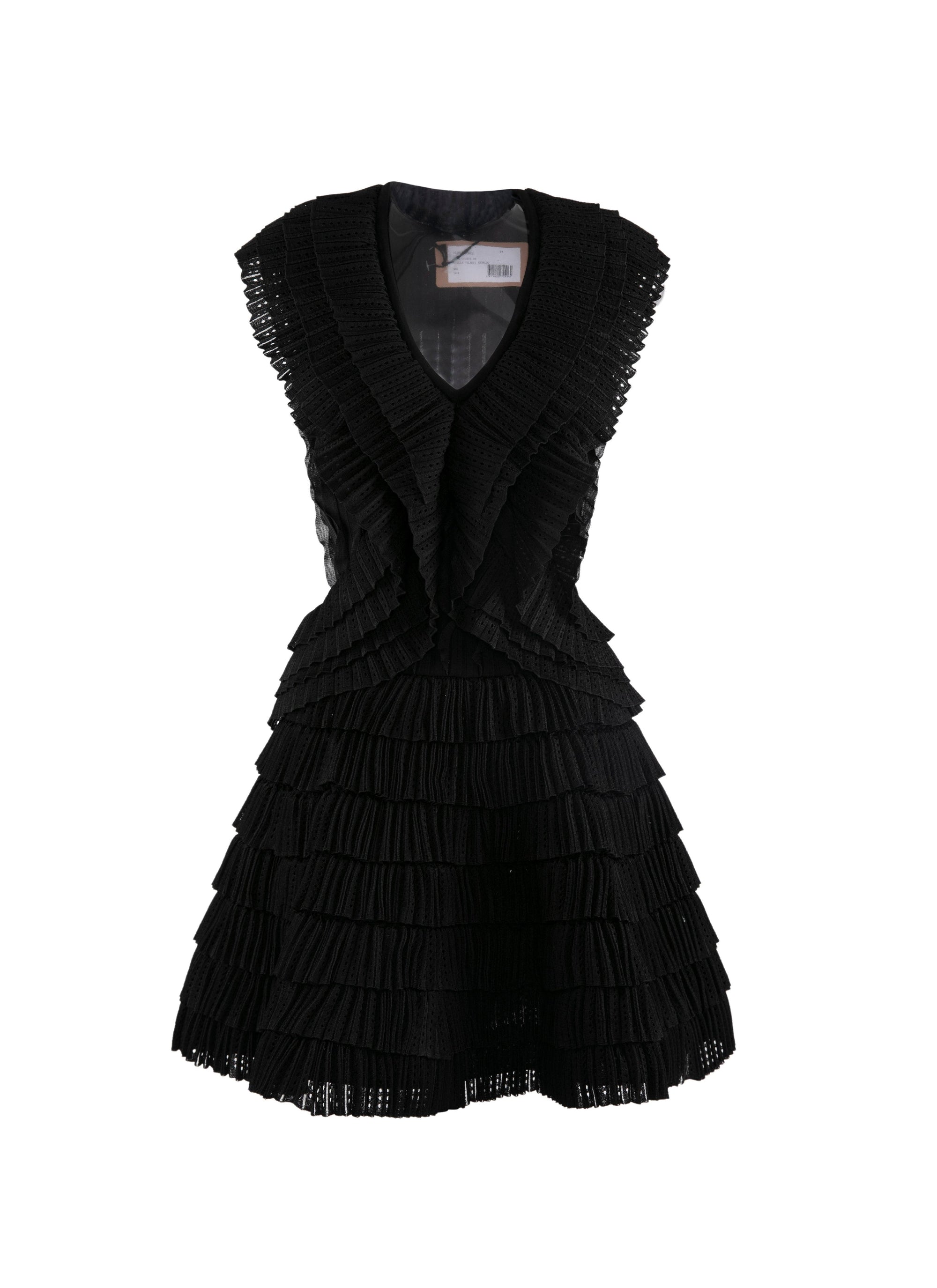 Mini robe sans manches à froufrous en soie - Noir