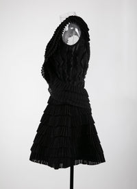 Mini robe sans manches à froufrous en soie - Noir