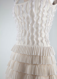 Long evening dress with silk mini frills - Ivory