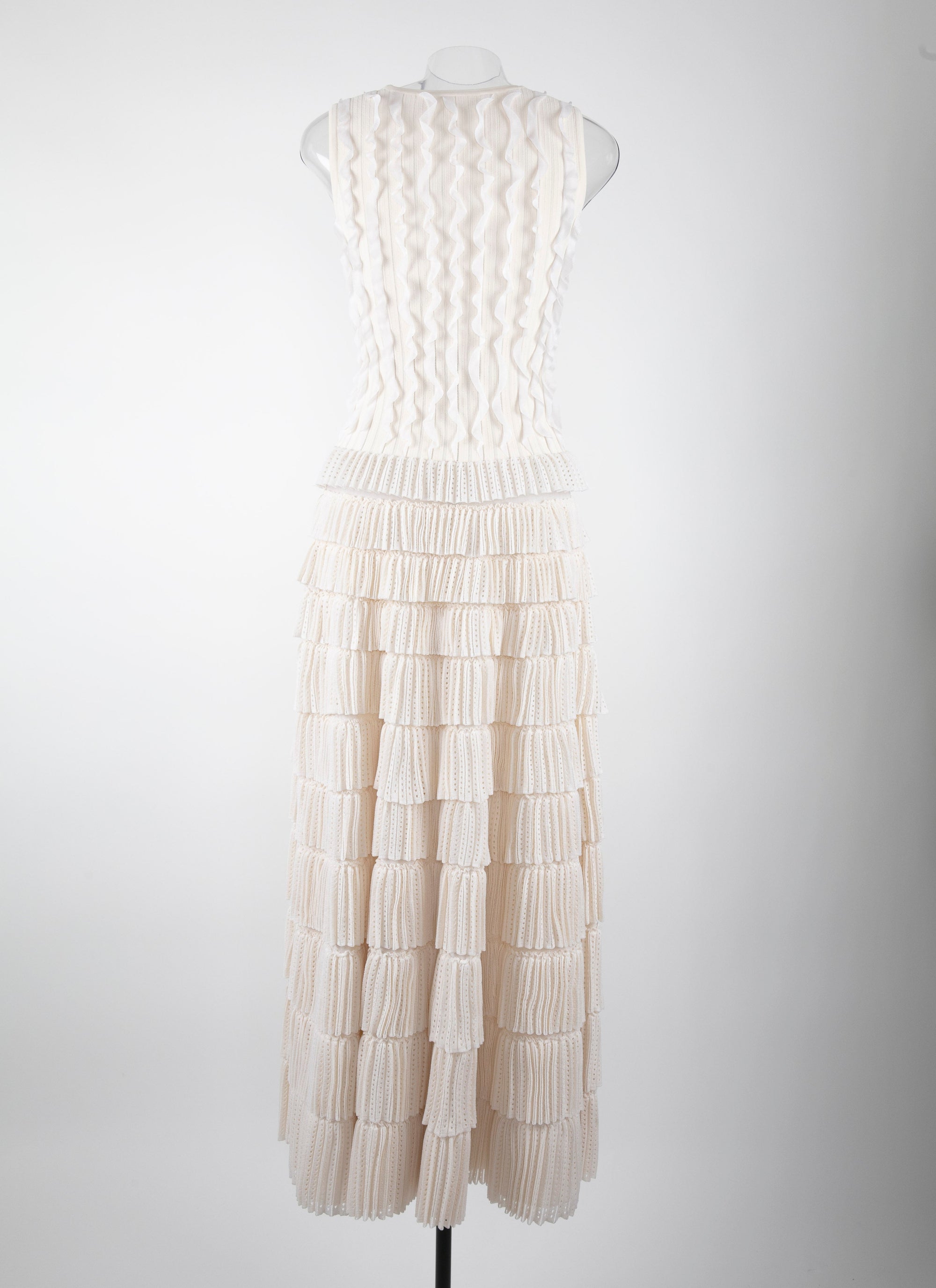 Long evening dress with silk mini frills - Ivory