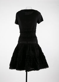 Robe courte à manches courtes en laine - Noir