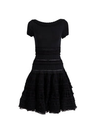 Robe courte à manches courtes en laine - Noir