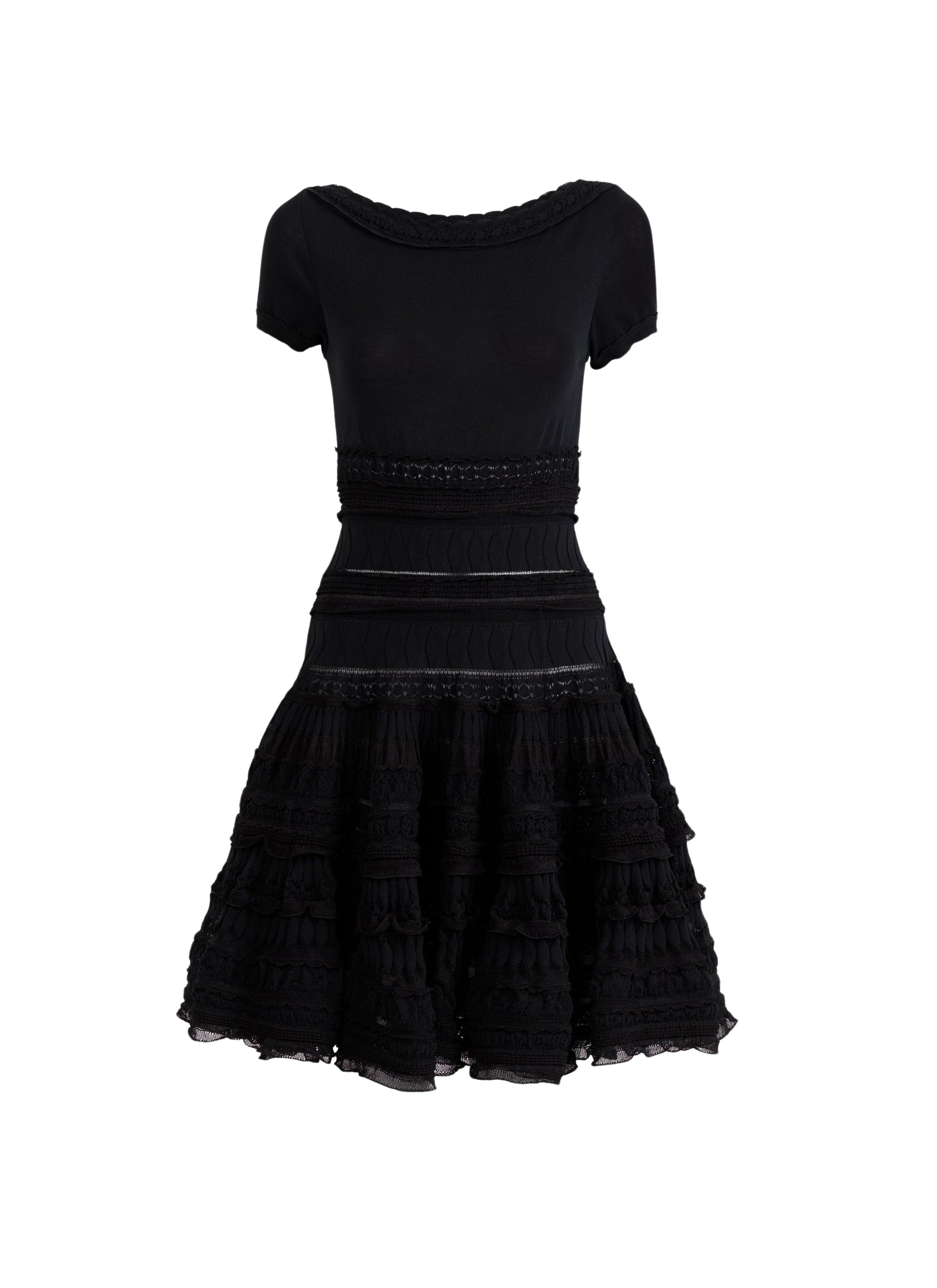 Robe courte à manches courtes en laine - Noir