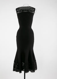 Openwork midi dress with boat neck and vienne motif - Black intense