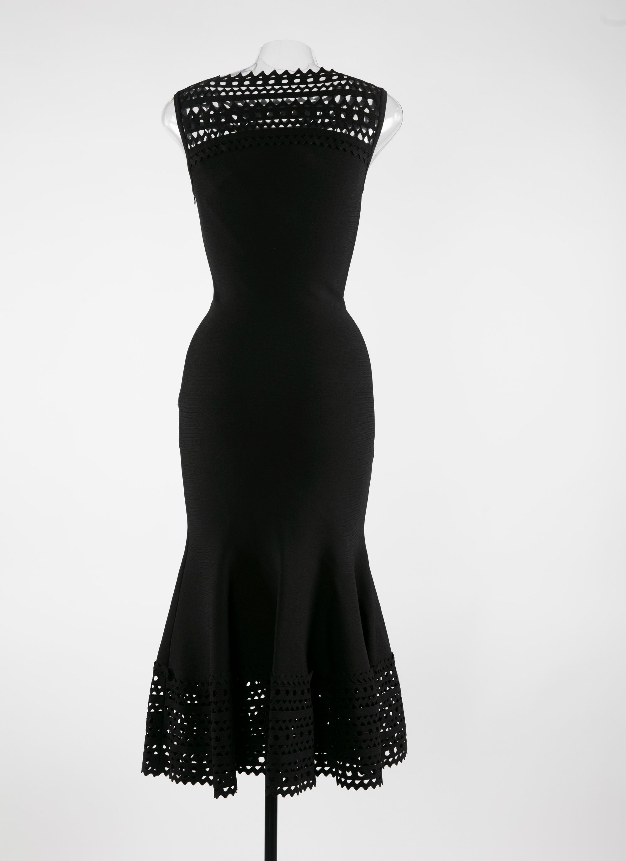 Openwork midi dress with boat neck and vienne motif - Black intense