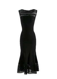 Openwork midi dress with boat neck and vienne motif - Black intense