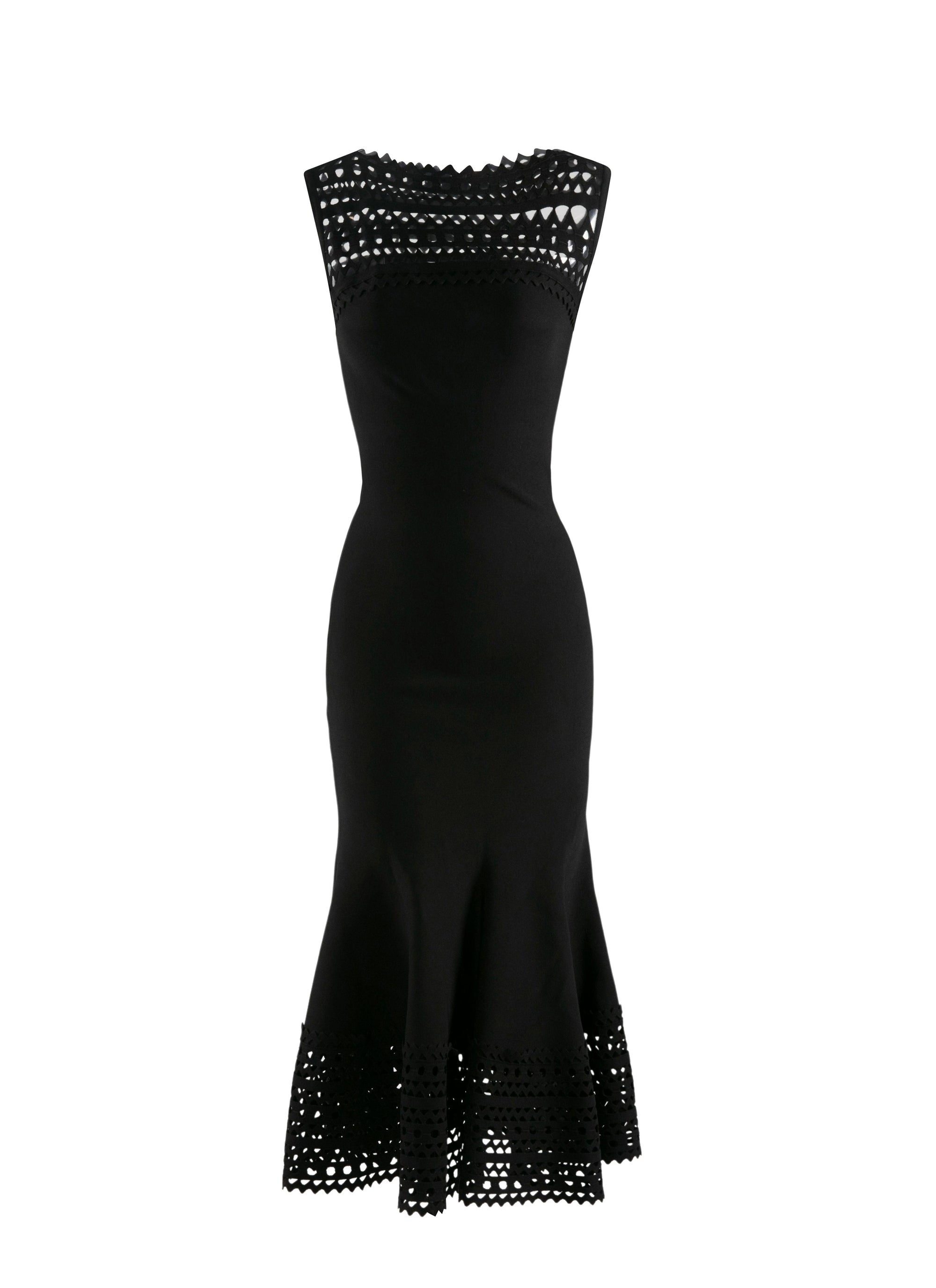 Openwork midi dress with boat neck and vienne motif - Black intense