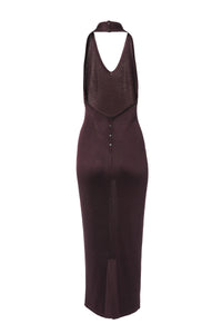 Low neckline halter maxi dress - Aubergine