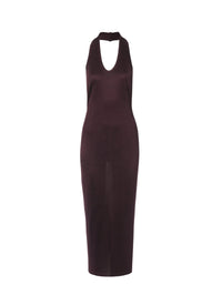 Low neckline halter maxi dress - Aubergine