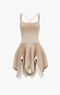 Robe ballerine à bretelles croisées - Beige & Blanc