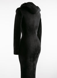 Robe longue moulante à capuche en laine mélangée - Noir Alaïa