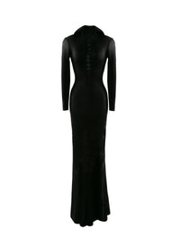 Robe longue moulante à capuche en laine mélangée - Noir Alaïa
