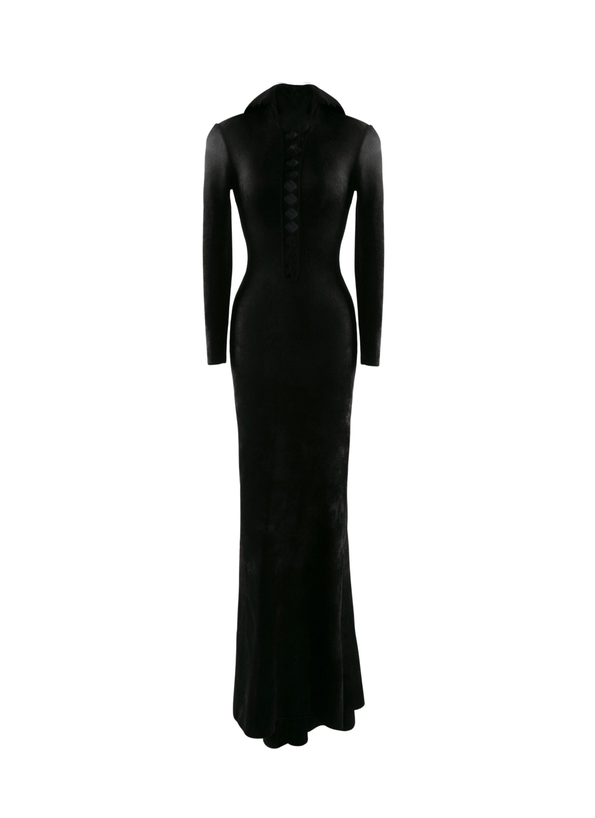 Robe longue moulante à capuche en laine mélangée - Noir Alaïa